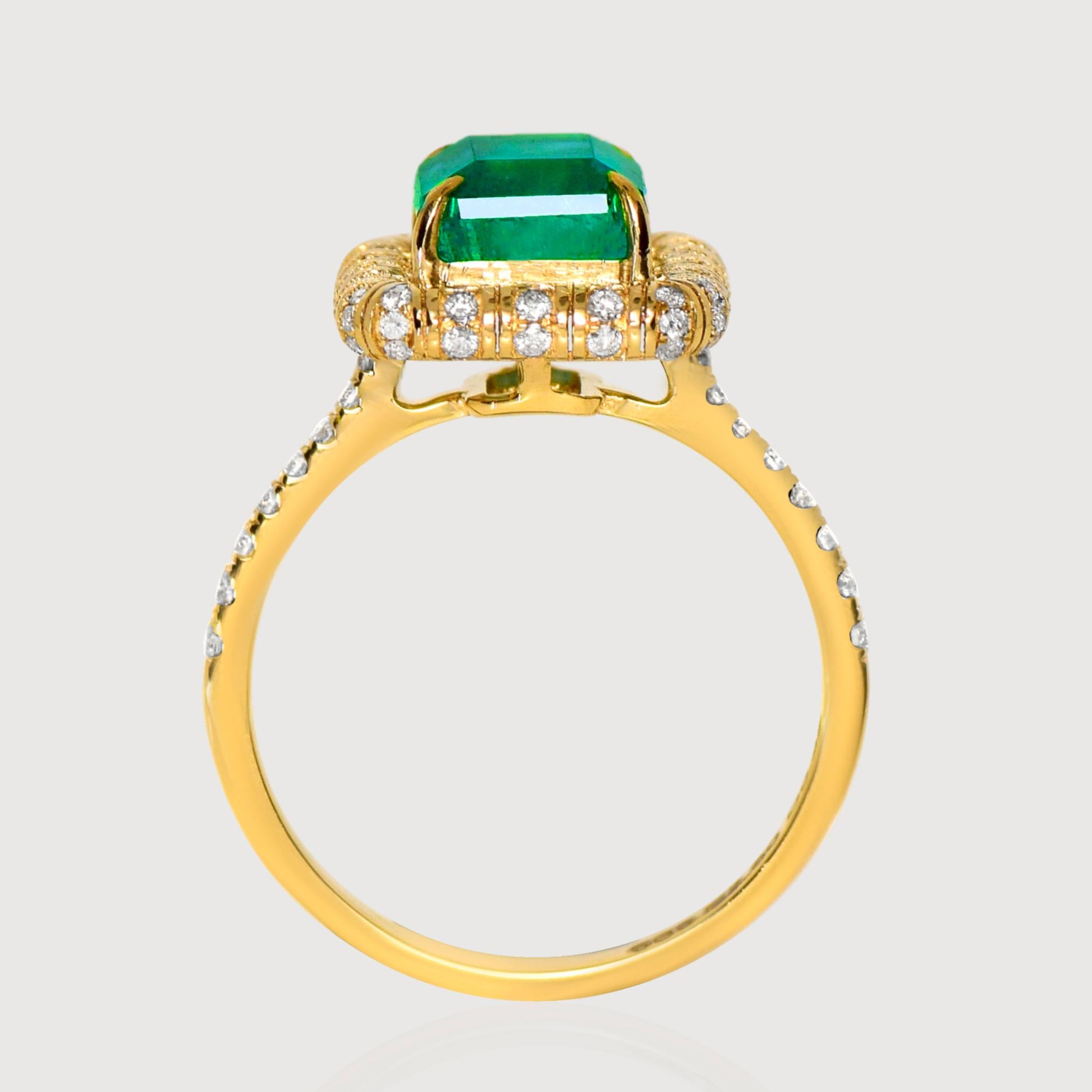 IGI 14K 2.60 Ct Natural Emerald&Diamonds Antique Engagement Ring In New Condition For Sale In Kaohsiung City, TW