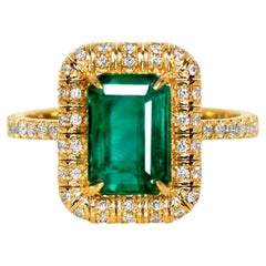 IGI 14K 2.60 Ct Natural Emerald&Diamonds Antique Engagement Ring