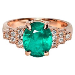 *NRP*IGI 14K 2.62 Natural Emerald Diamond Antique Art Deco Style Engagement Ring