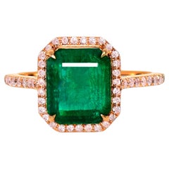 IGI 14k 2.63 Ct Natural Emerald&Pink Diamonds Antique Engagement Ring