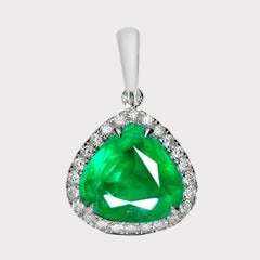 IGI 14K 2.71 Ct White Gold Zambia Vivid Green Emerald&Diamonds Necklace