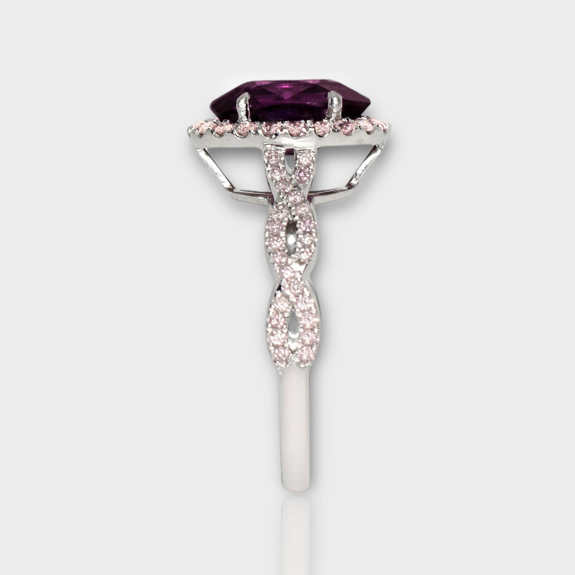 Women's IGI 2.73 Ct 14K White Intense Purple Spinel&Pink Diamonds Engagement Ring For Sale