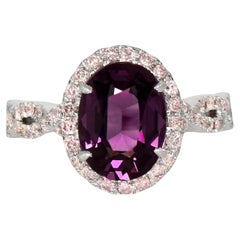 IGI 2.73 Ct 14K White Intense Purple Spinel&Pink Diamonds Engagement Ring