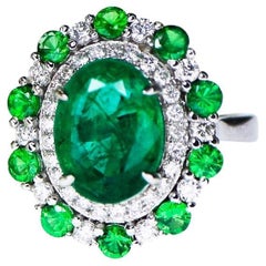 IGI 14k 2.80 Ct Emerald&Tsavorite Antique Art Deco Style Engagement Ring