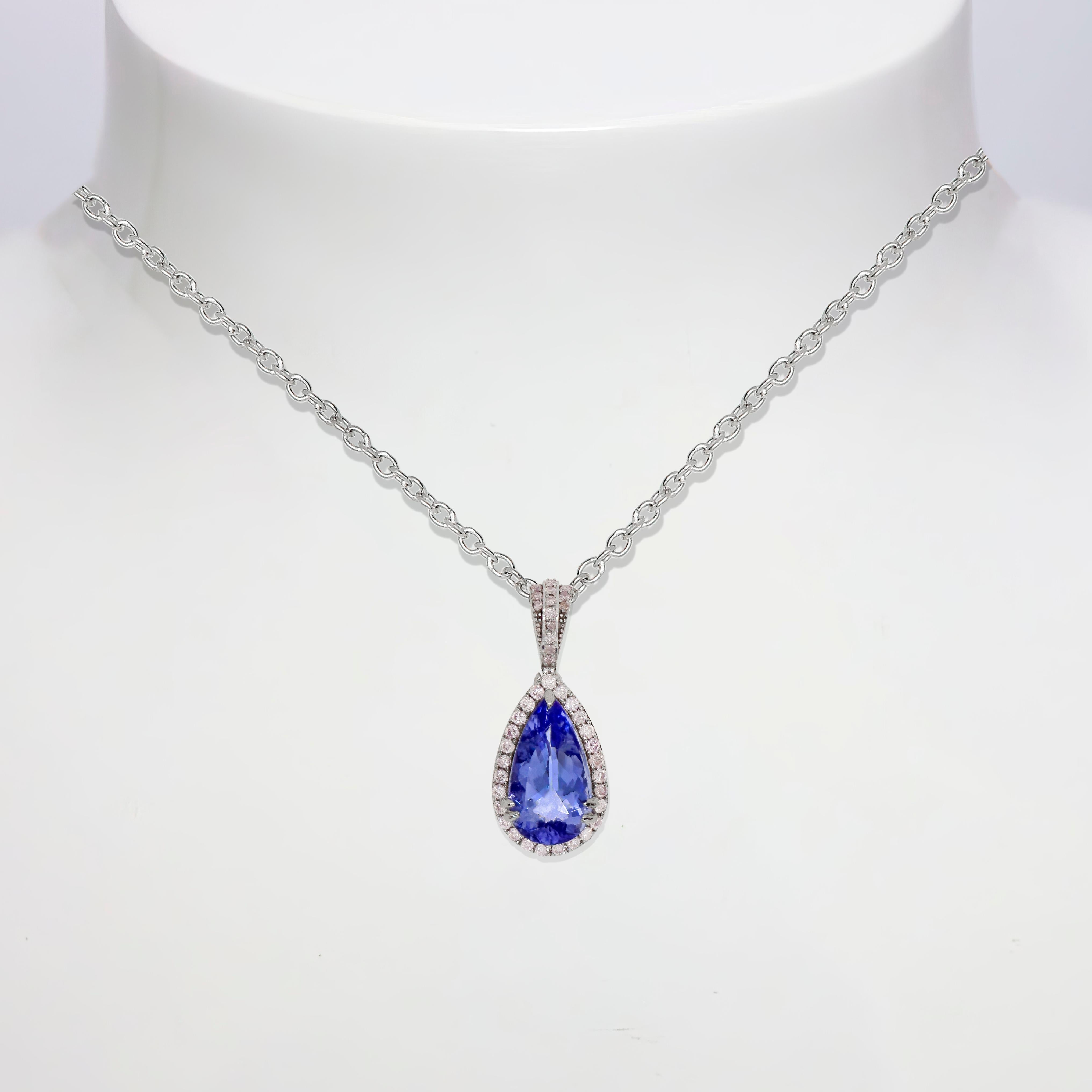 *IGI 14K 2.86 ct Tanzanite&Pink Diamond Antique Pendant Necklace*
The natural bluish violet tanzanite, weighing 2.86 ct, is the center stone surrounded by natural pink diamonds weighing 0.26 ct on the 14K white gold halo design band.

The classic