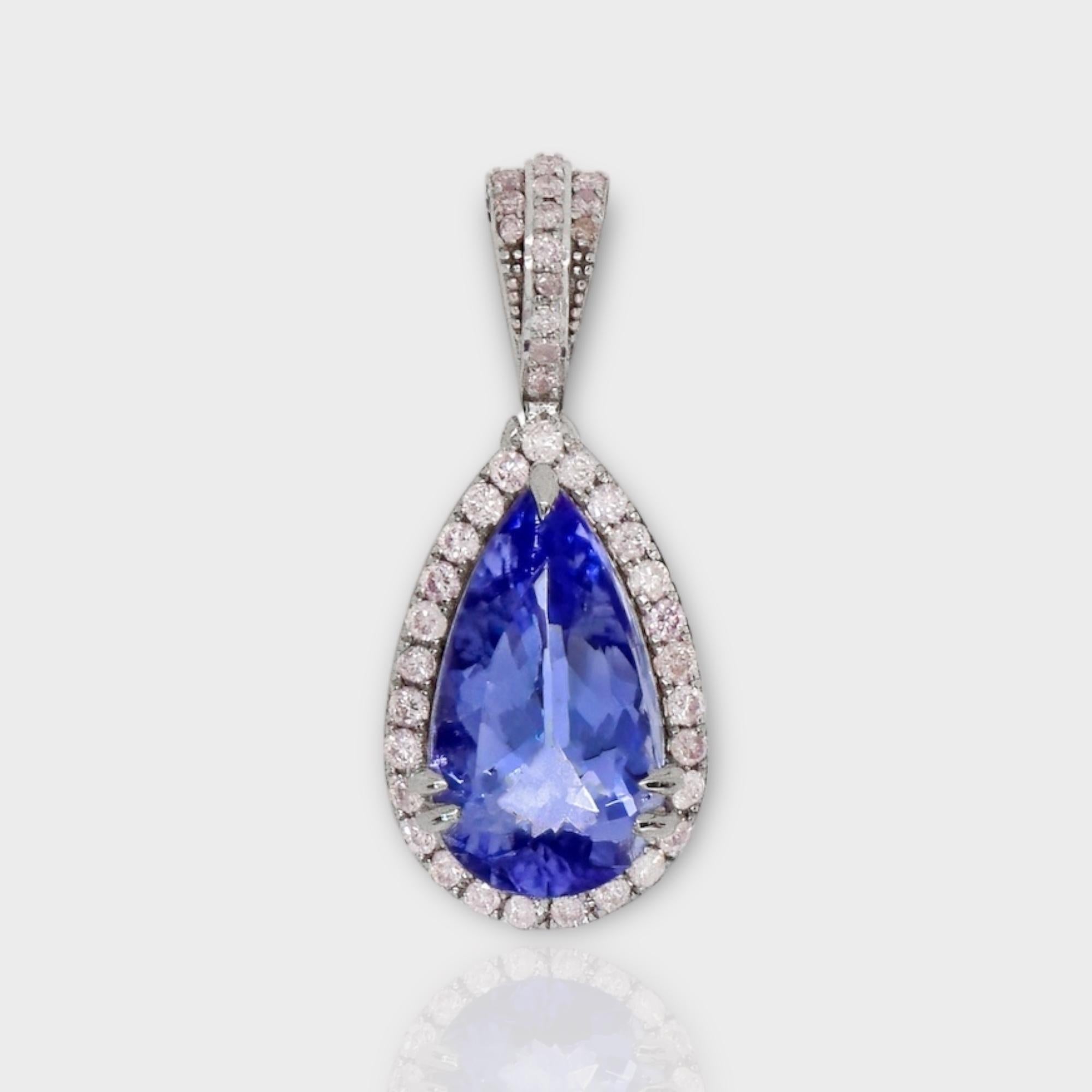 Pear Cut IGI 14K 2.86 ct Tanzanite&Pink Diamond Antique Pendant Necklace For Sale