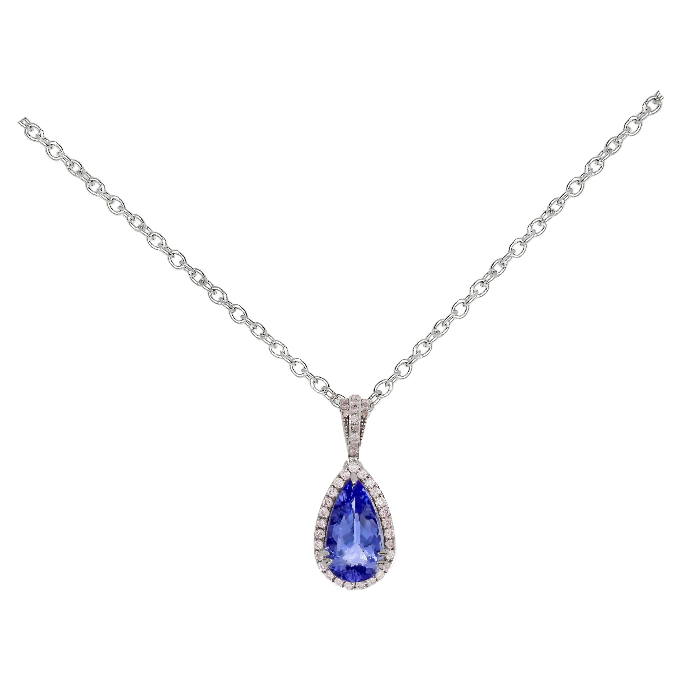 IGI 14K 2.86 ct Tanzanite&Diamant rose Collier pendentif antique