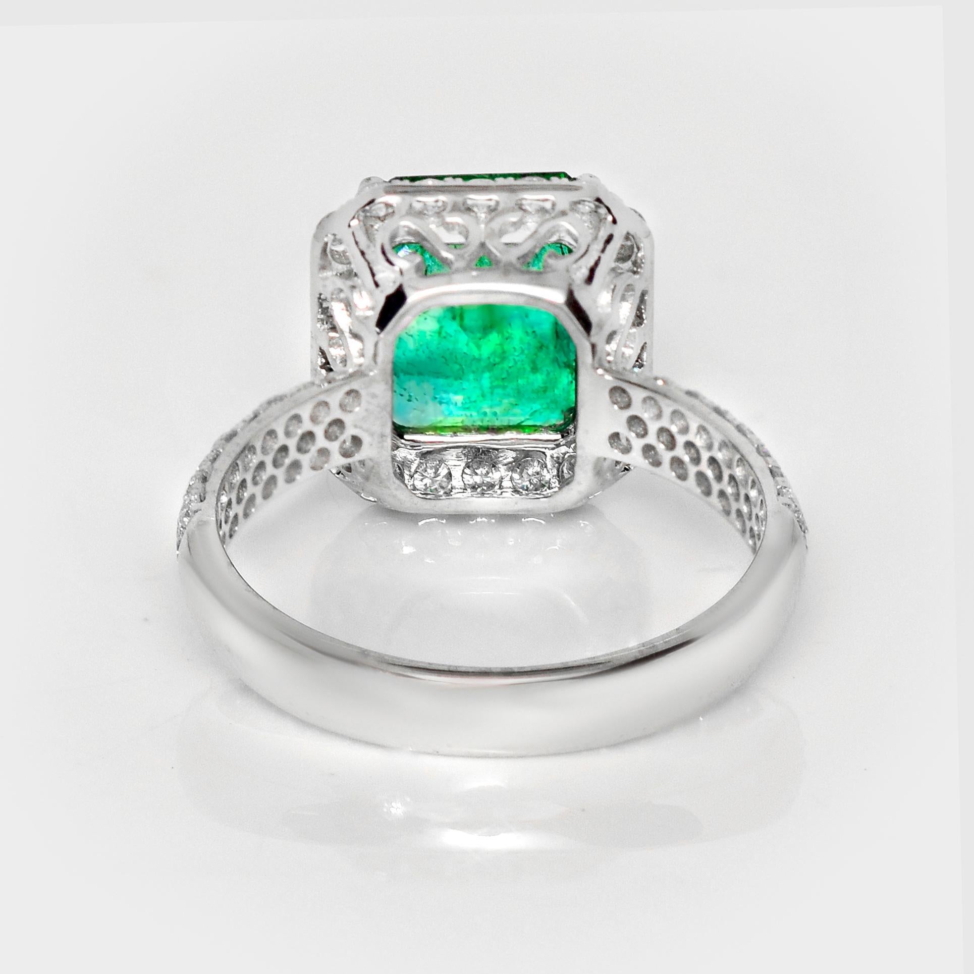 IGI 14K 2.87 Ct Natural Emerald&Diamonds Antique Engagement Ring en venta 1