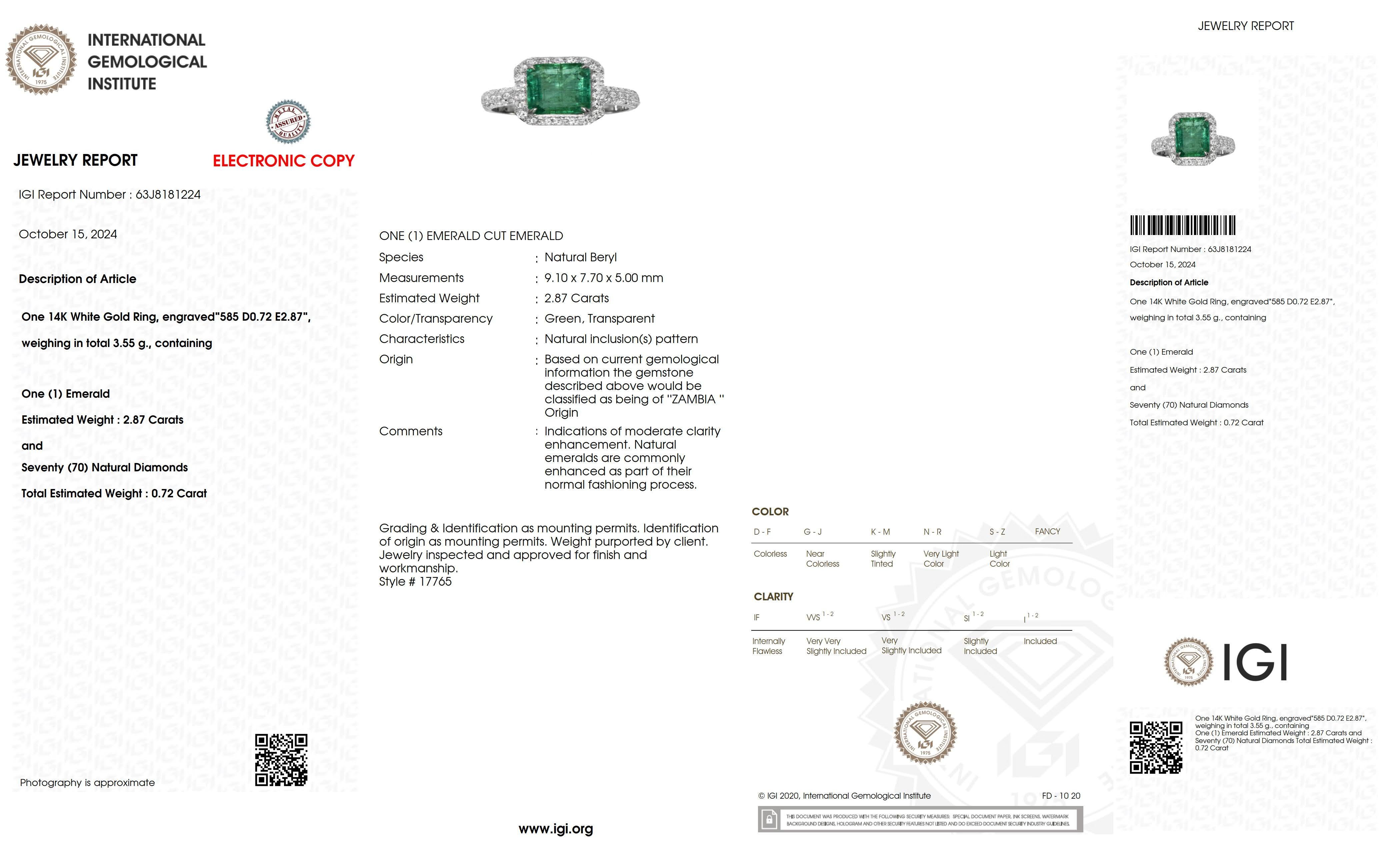IGI 14K 2.87 Ct Natural Emerald&Diamonds Antique Engagement Ring en venta 2