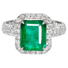 IGI 14K 2.87 Ct Natural Emerald&Diamonds Antique Engagement Ring