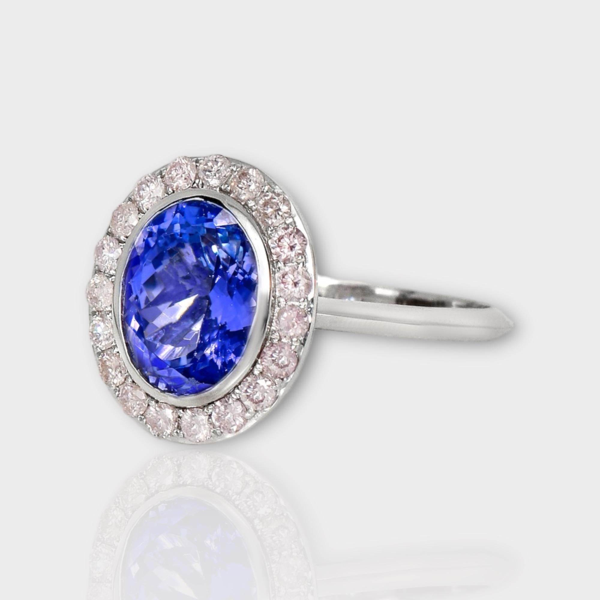 Contemporary IGI 14K 2.88 ct Tanzanite&Pink Diamond Antique Art Deco Engagement Ring For Sale