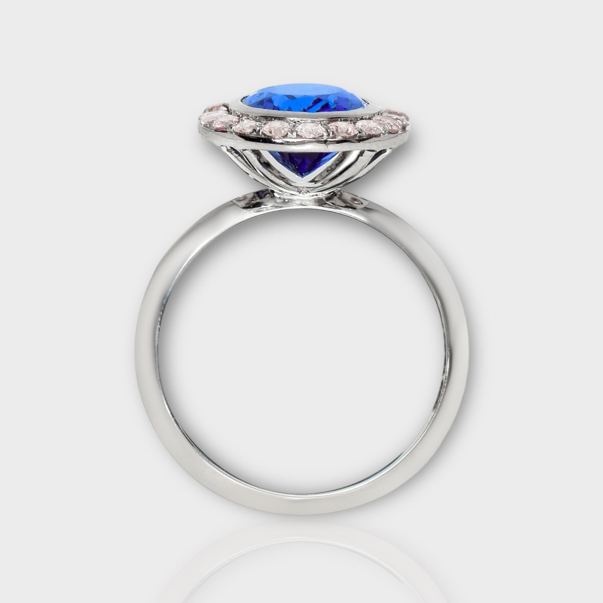 Oval Cut IGI 14K 2.88 ct Tanzanite&Pink Diamond Antique Art Deco Engagement Ring For Sale