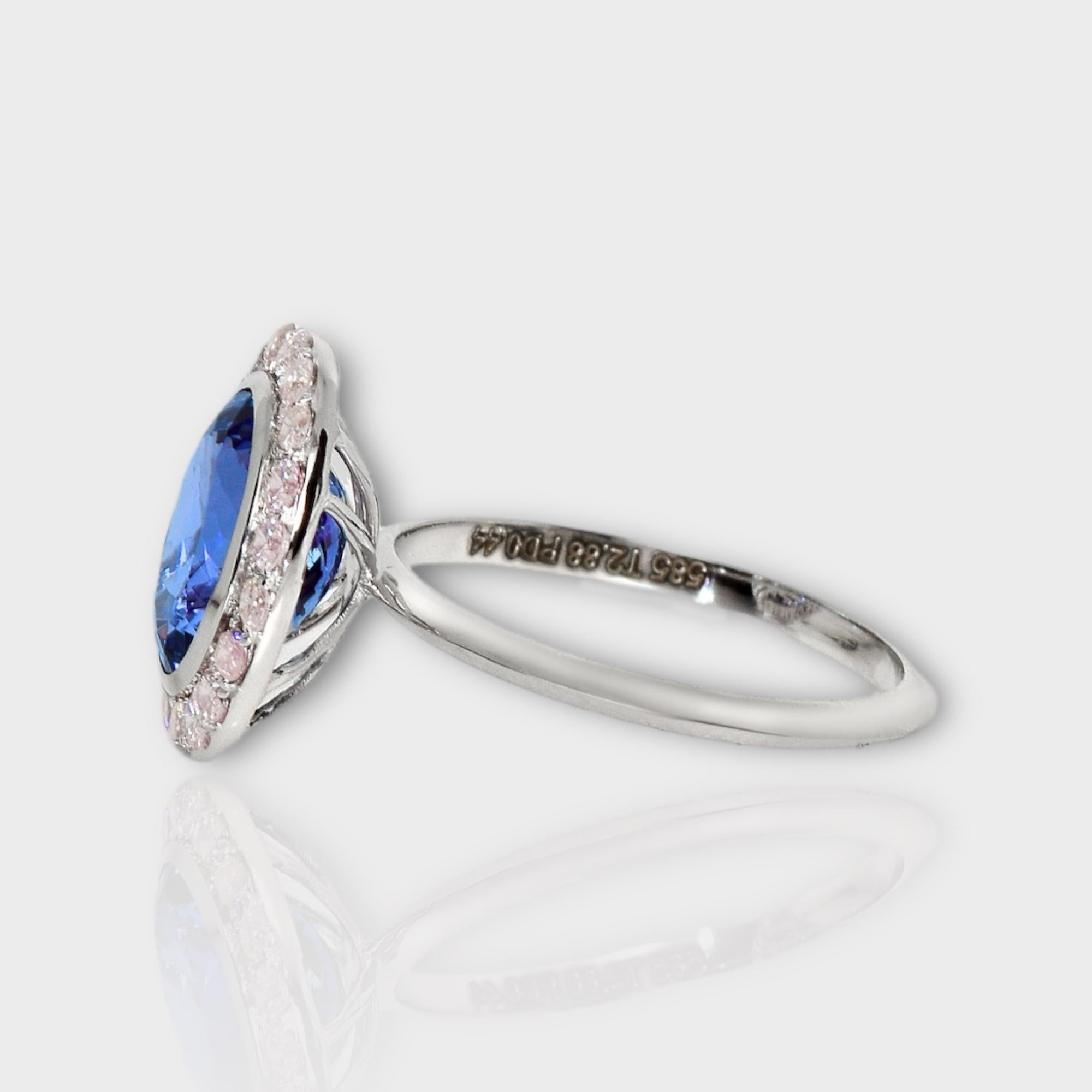 Women's IGI 14K 2.88 ct Tanzanite&Pink Diamond Antique Art Deco Engagement Ring For Sale