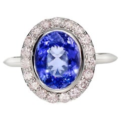 IGI 14K 2.88 ct Tanzanite&Pink Diamond Used Art Deco Engagement Ring