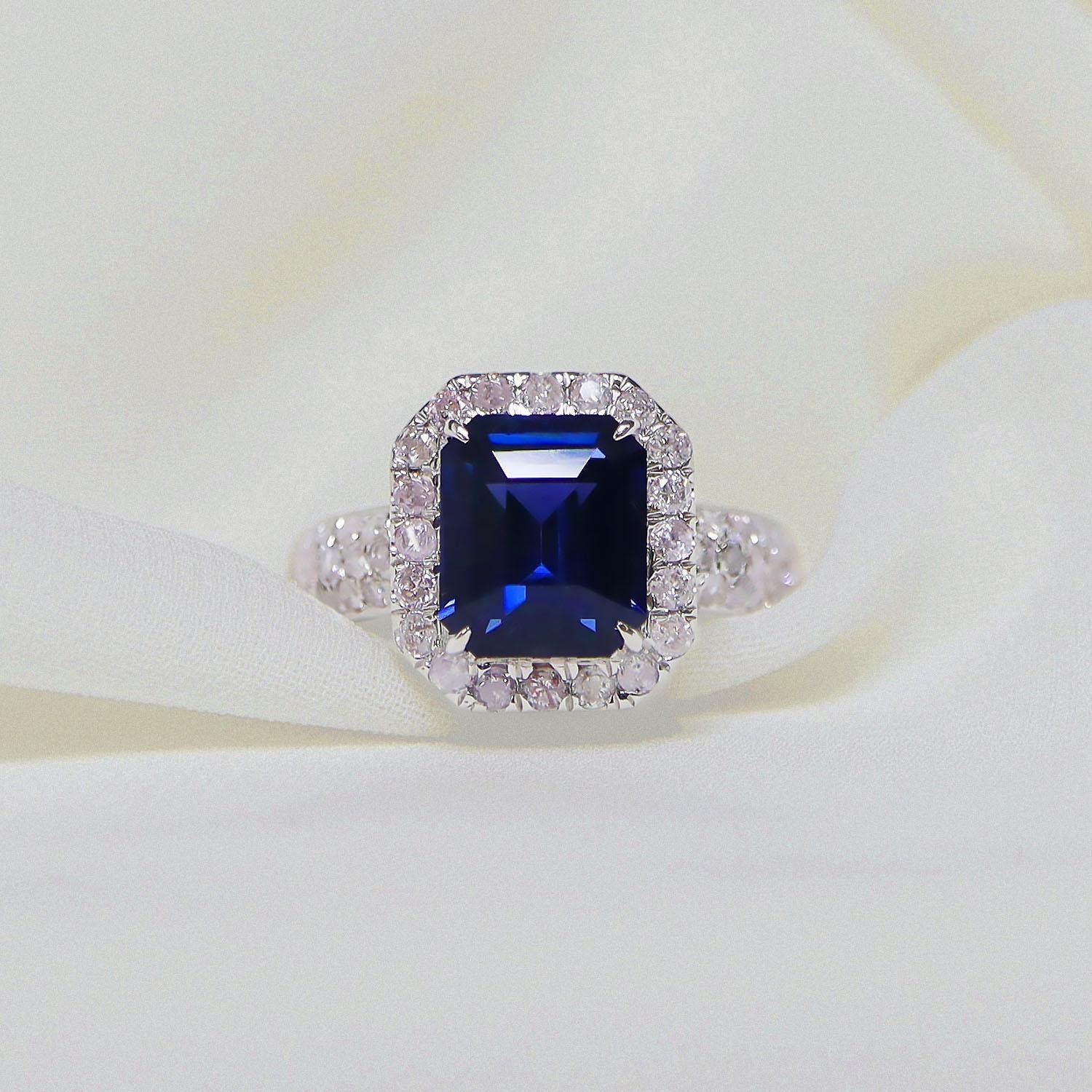 *IGI 14K 2.90 Ct Color Change Blue Spinel&Pink Diamonds Antique Engagement Ring*

IGI-certified natural untreated blue spinel weighing 2.90 ct set on 14K white gold luxury table pave' design band with natural pink diamonds weighing 0.69 ct.  

The