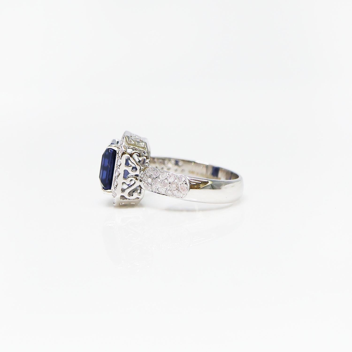 IGI 14K 2.90 Ct Color Change Blue Spinel&Pink Diamonds Antique Engagement Ring For Sale 1