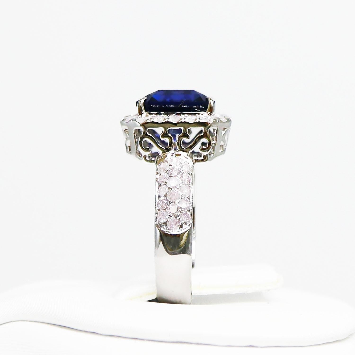 IGI 14K 2.90 Ct Color Change Blue Spinel&Pink Diamonds Antique Engagement Ring For Sale 2