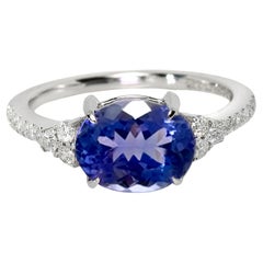 Bague de fiançailles IGI 14K 2.94 Ct White Vivid Tanzanite&Diamonds
