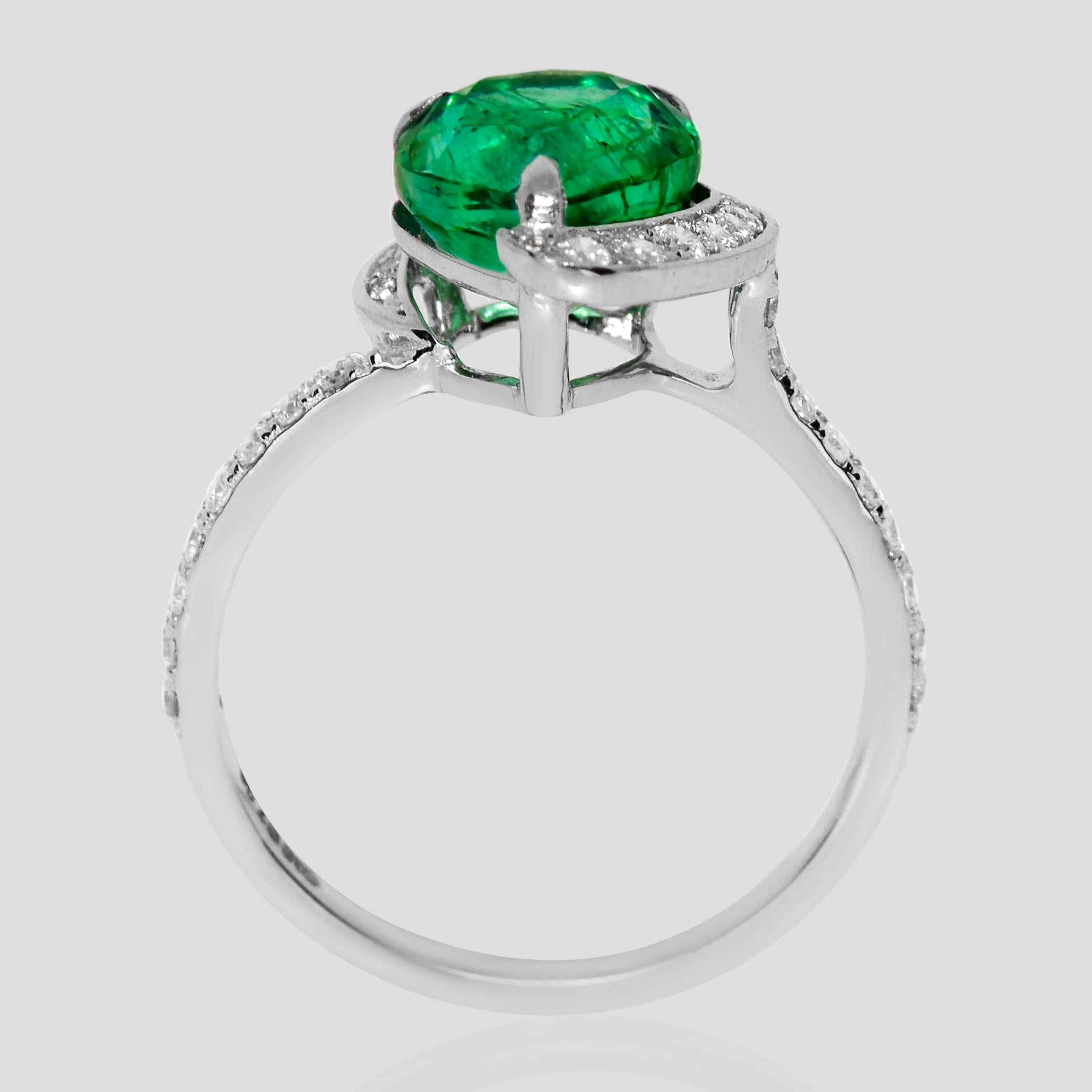 IGI 14K 2.96 Ct Natural Emerald&Diamonds Antique Engagement Ring en Nuevo estado para la venta en Kaohsiung City, TW