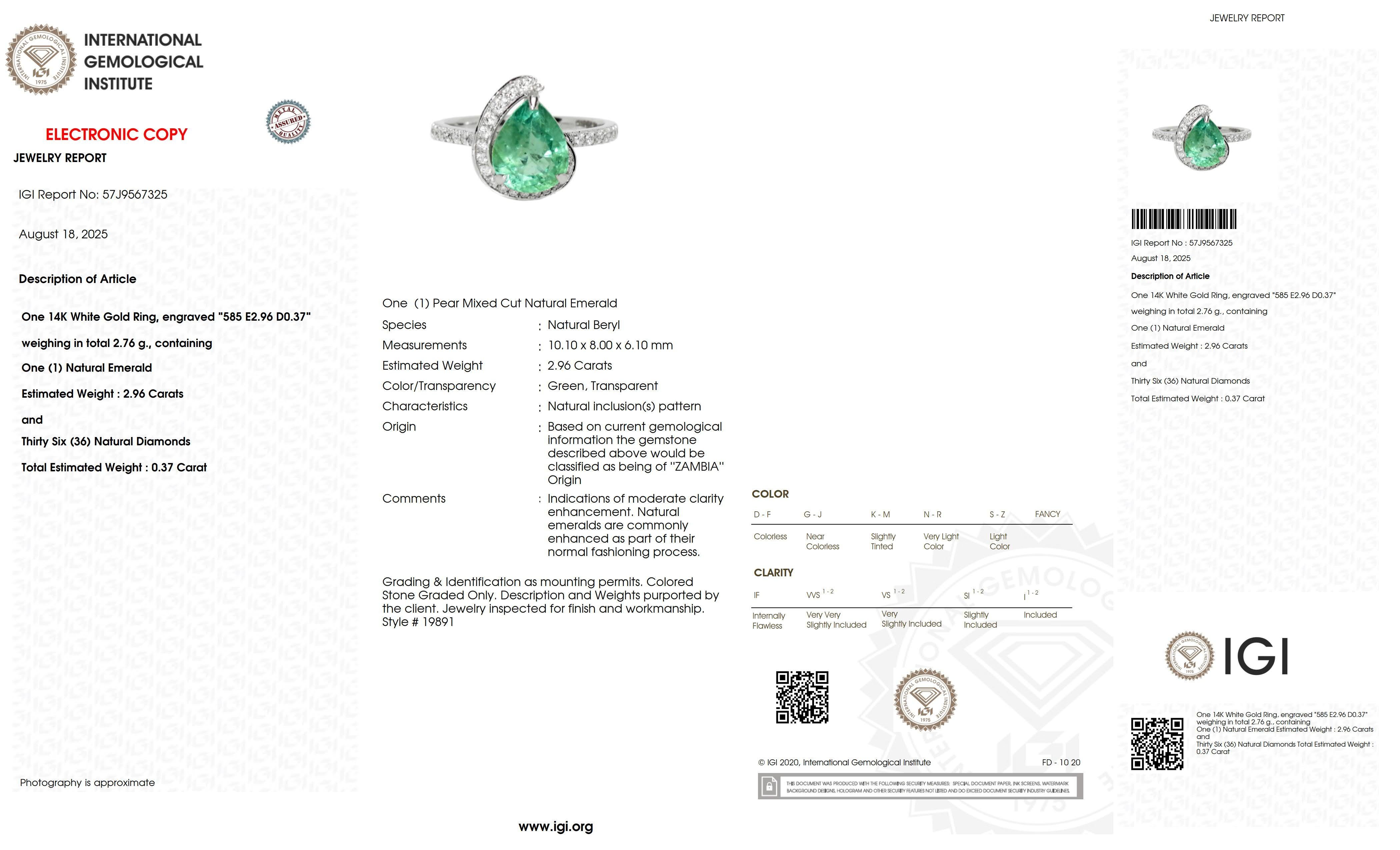 IGI 14K 2.96 Ct Natural Emerald&Diamonds Antique Engagement Ring en venta 2