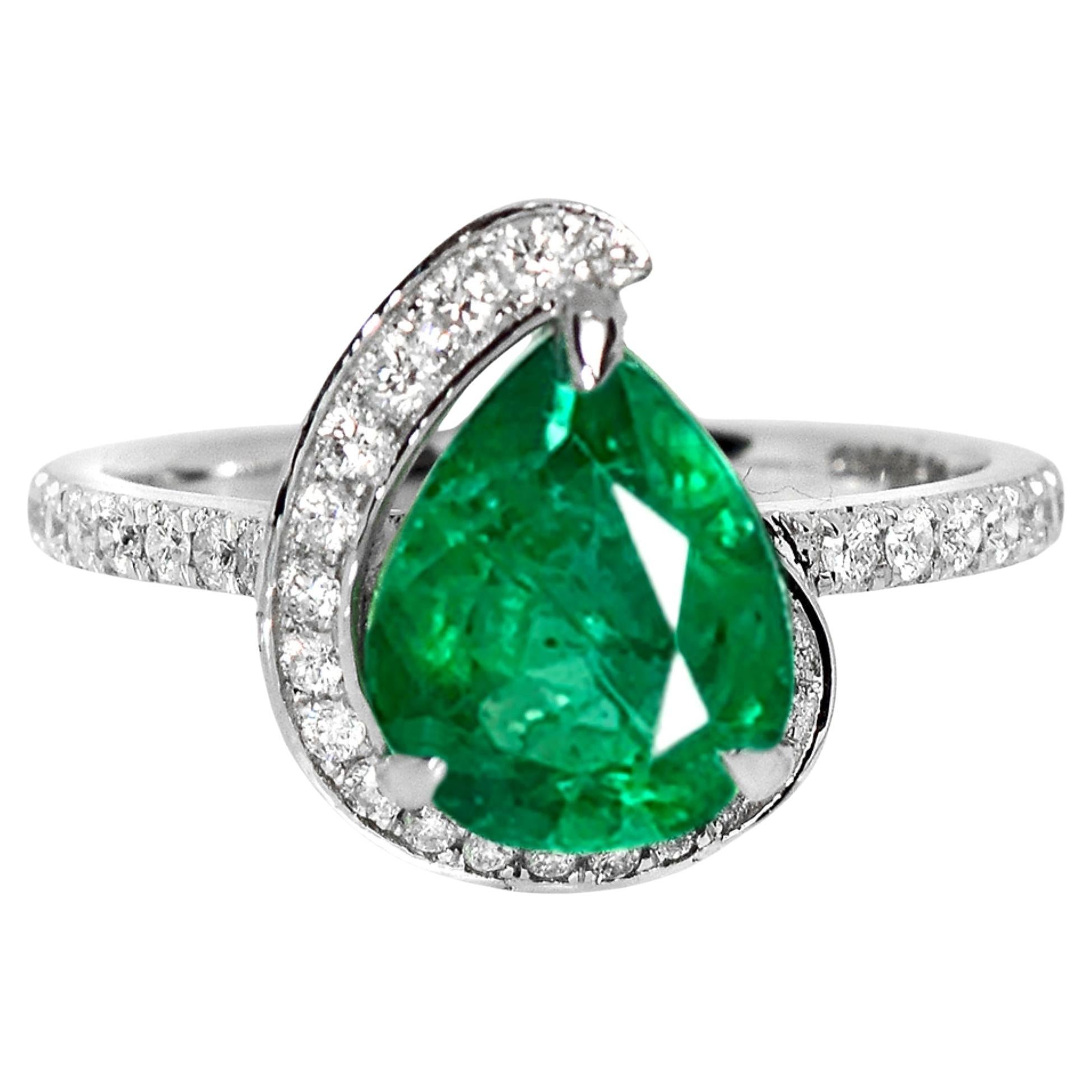 IGI 14K 2.96 Ct Natural Emerald&Diamonds Antique Engagement Ring