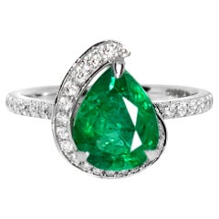 IGI 14K 2.96 Ct Natural Emerald&Diamonds Antique Engagement Ring