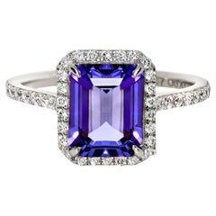 IGI 14K 2.97 Ct Natural Tanzanite&Diamonds Antique Engagement Ring
