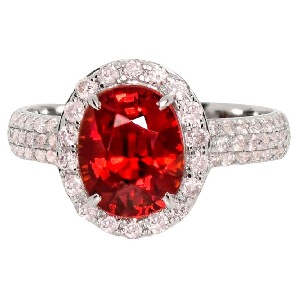 GIA 11.79 Ct 14K White Gold Pigeon Blood Red Garnet&Diamonds Engagement ...