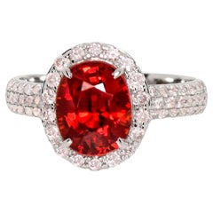 IGI 14K 3,00 Karat Roter Granat&Diamanten Antiker Verlobungsring im Art-déco-Stil