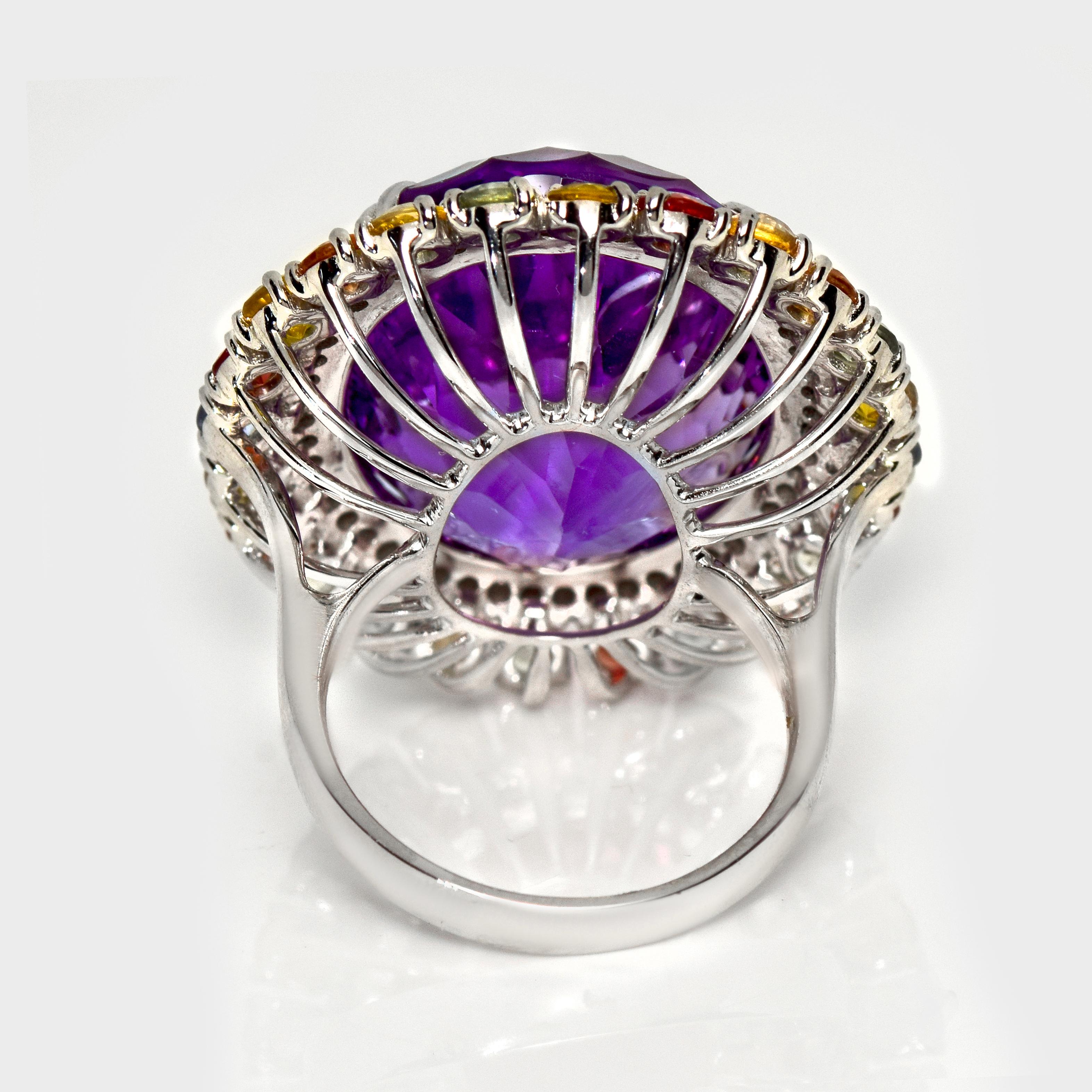 IGI 14K 30.09 ct  Natural Amethyst Diamond&Fancy Sapphires Antique Cocktail Ring For Sale 1