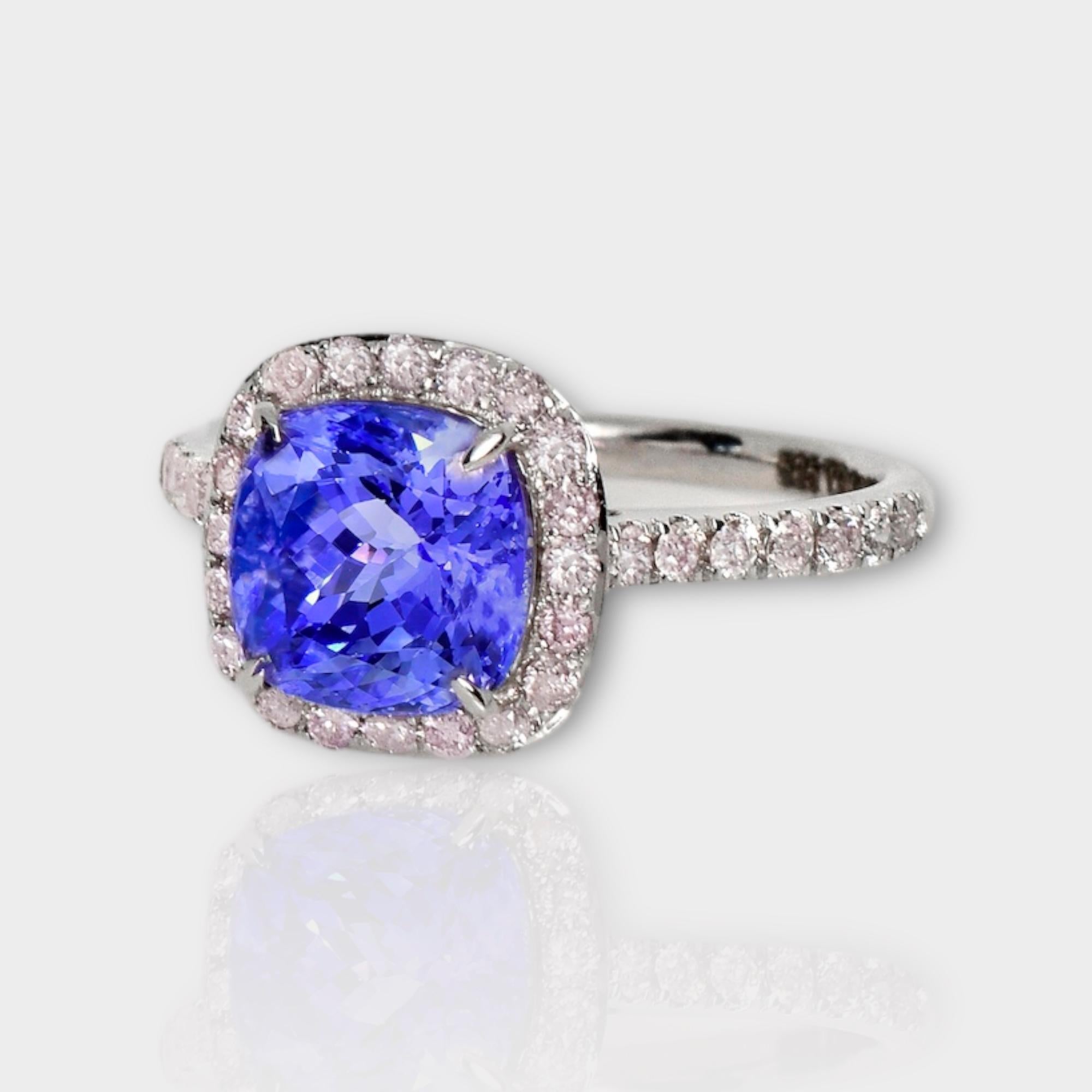 Contemporary IGI 14K 3.01 ct Tanzanite&Pink Diamond Antique Art Deco Engagement Ring For Sale