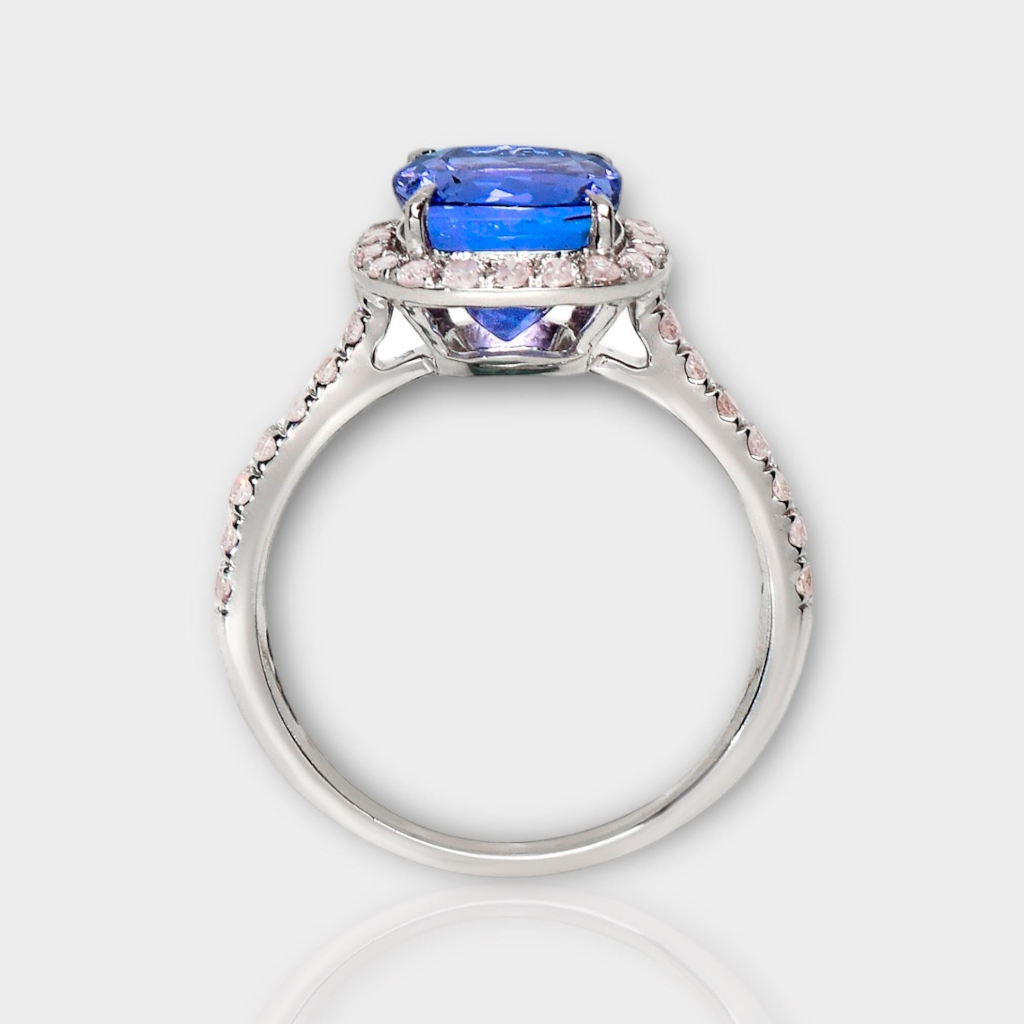 IGI 14K 3.01 ct Tanzanite&Pink Diamond Antiker Art Deco Verlobungsring (Smaragdschliff) im Angebot