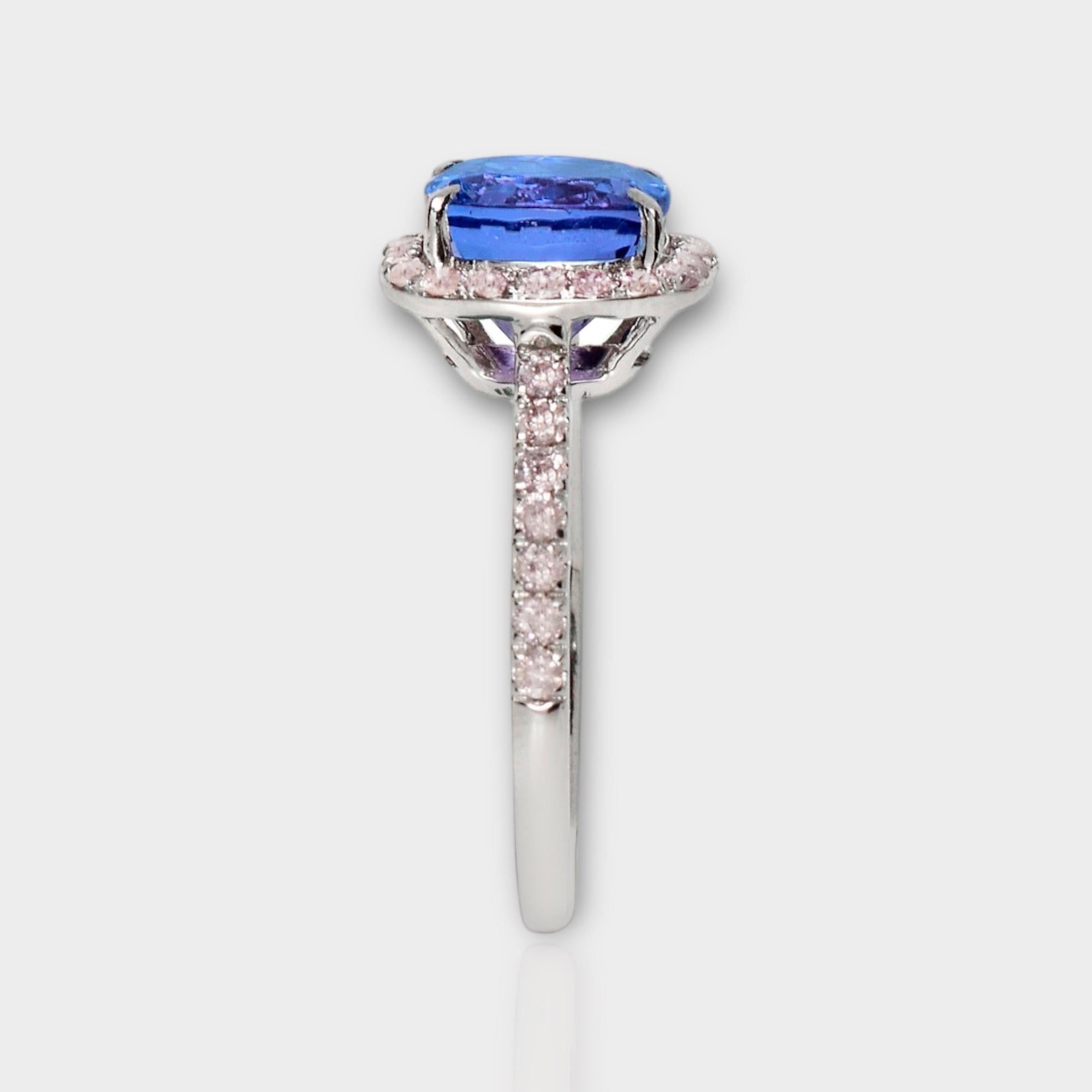 IGI 14K 3.01 ct Tanzanite&Pink Diamond Antique Art Deco Engagement Ring In New Condition For Sale In Kaohsiung City, TW