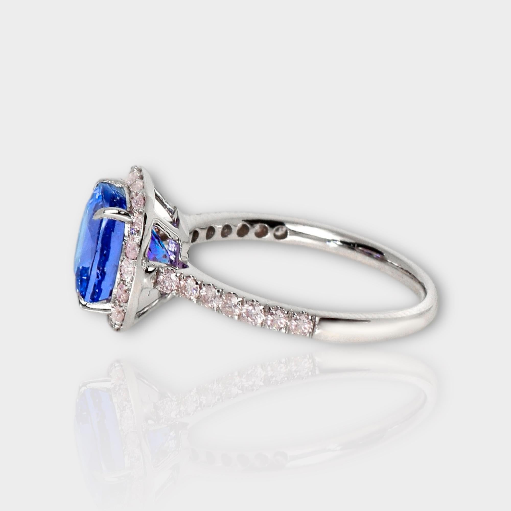 Women's IGI 14K 3.01 ct Tanzanite&Pink Diamond Antique Art Deco Engagement Ring For Sale
