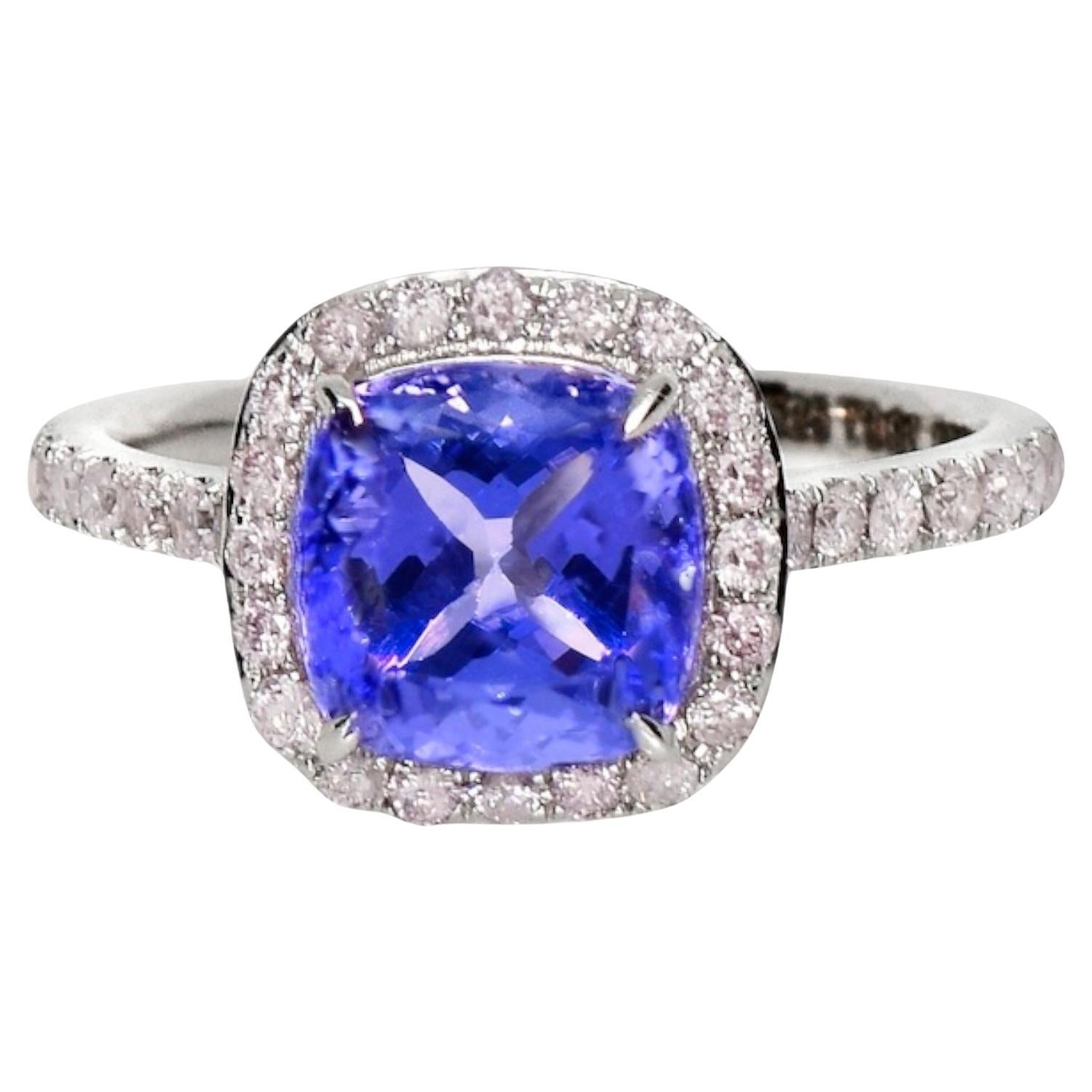 IGI 14K 3.01 ct Tanzanite&Pink Diamond Antique Art Deco Engagement Ring For Sale