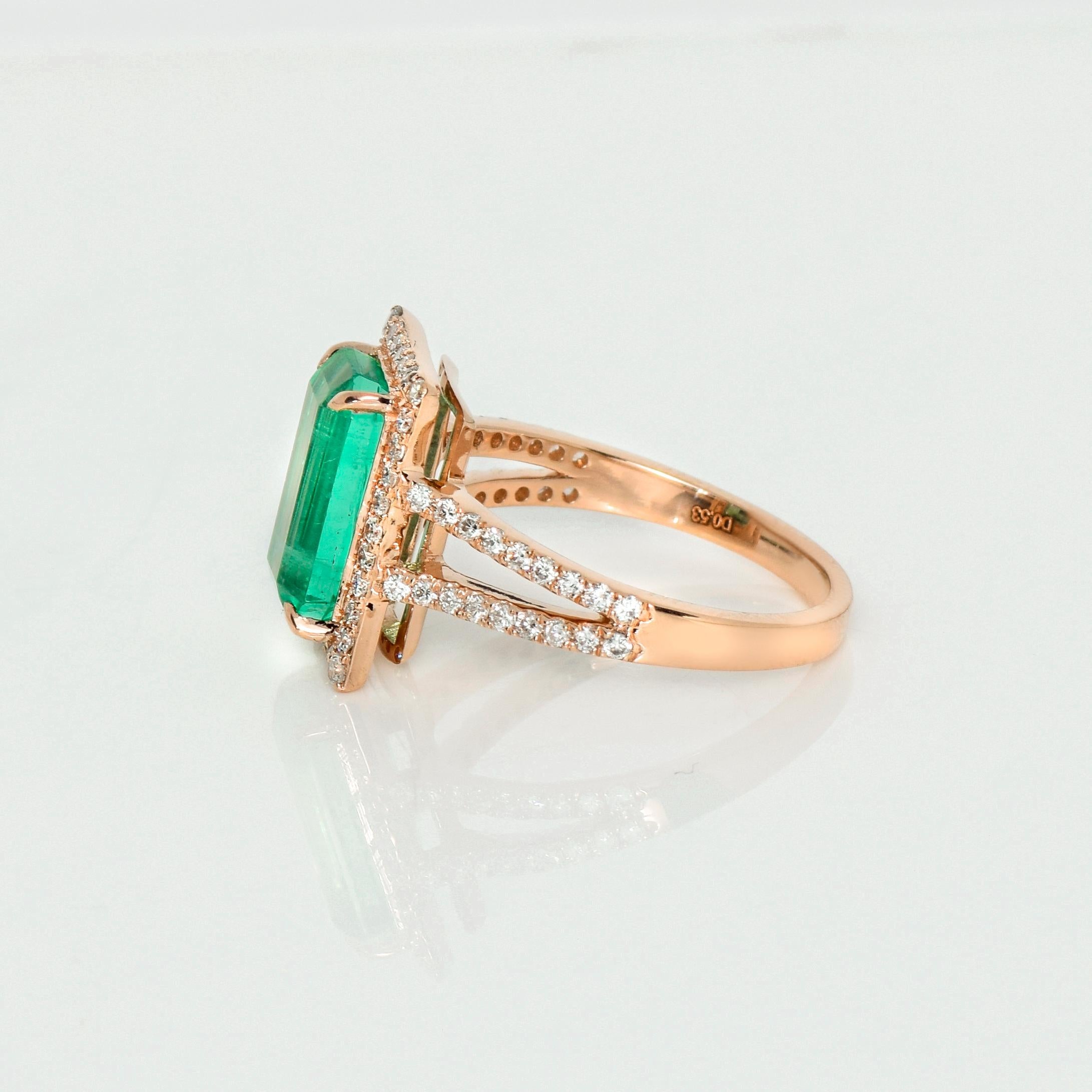 Emerald Cut IGI 14k 3.03 Carat Natural Emerald & Diamond Antique Art Deco Engagement Ring For Sale