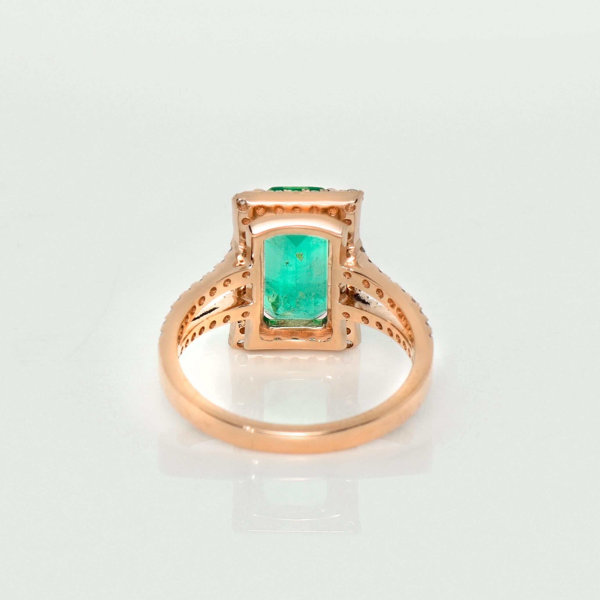 IGI 14k 3.03 Carat Natural Emerald & Diamond Antique Art Deco Engagement Ring In New Condition For Sale In Kaohsiung City, TW