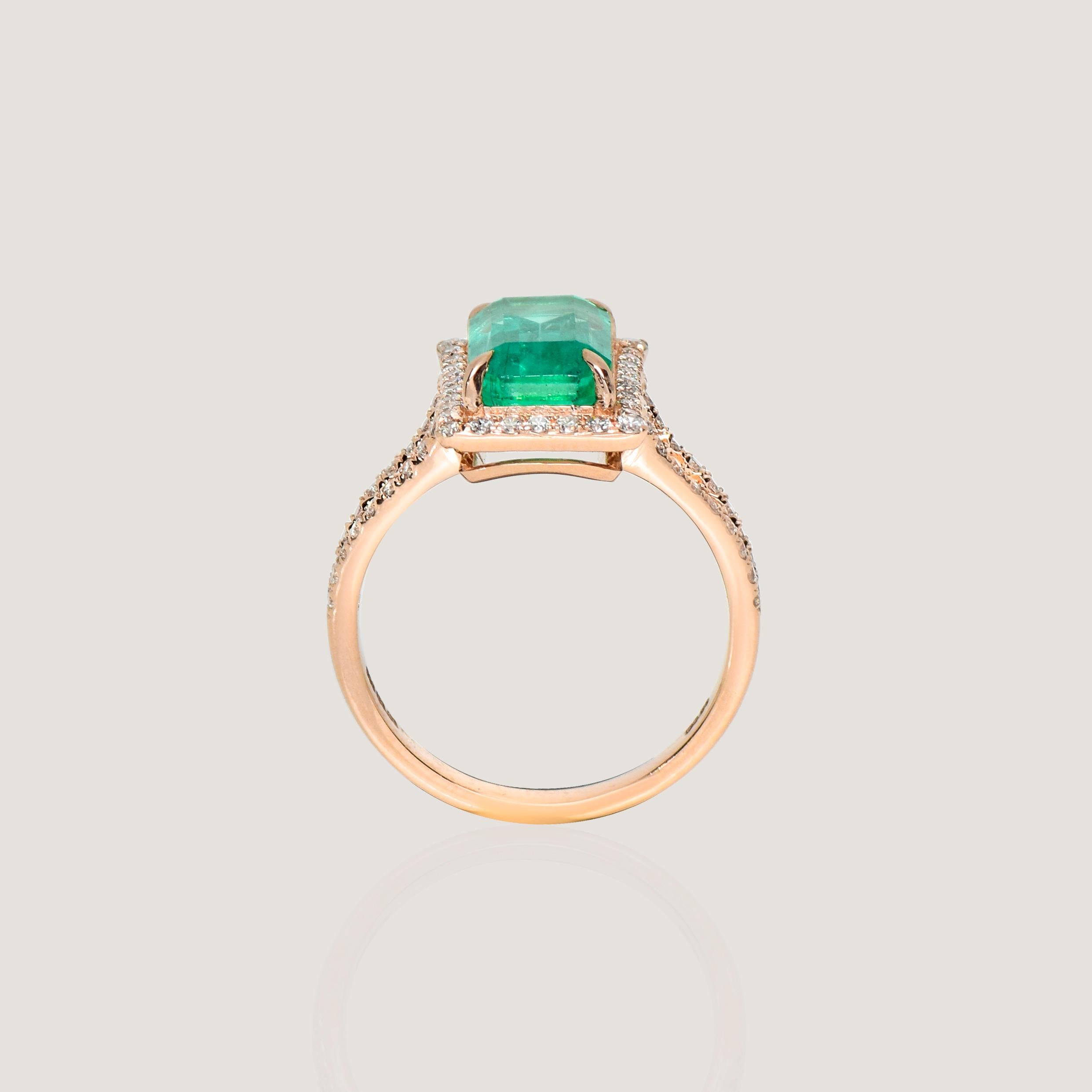 Bague de fiançailles IGI 14k 3.03 Carat Natural Emerald & Diamond Antique Art Deco en vente 2