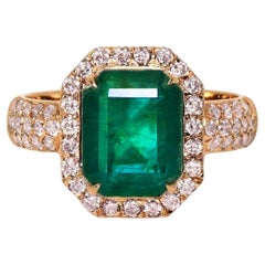 IGI 14k 3.08 Ct Natural Emerald&Pink Diamonds Antique Engagement Ring