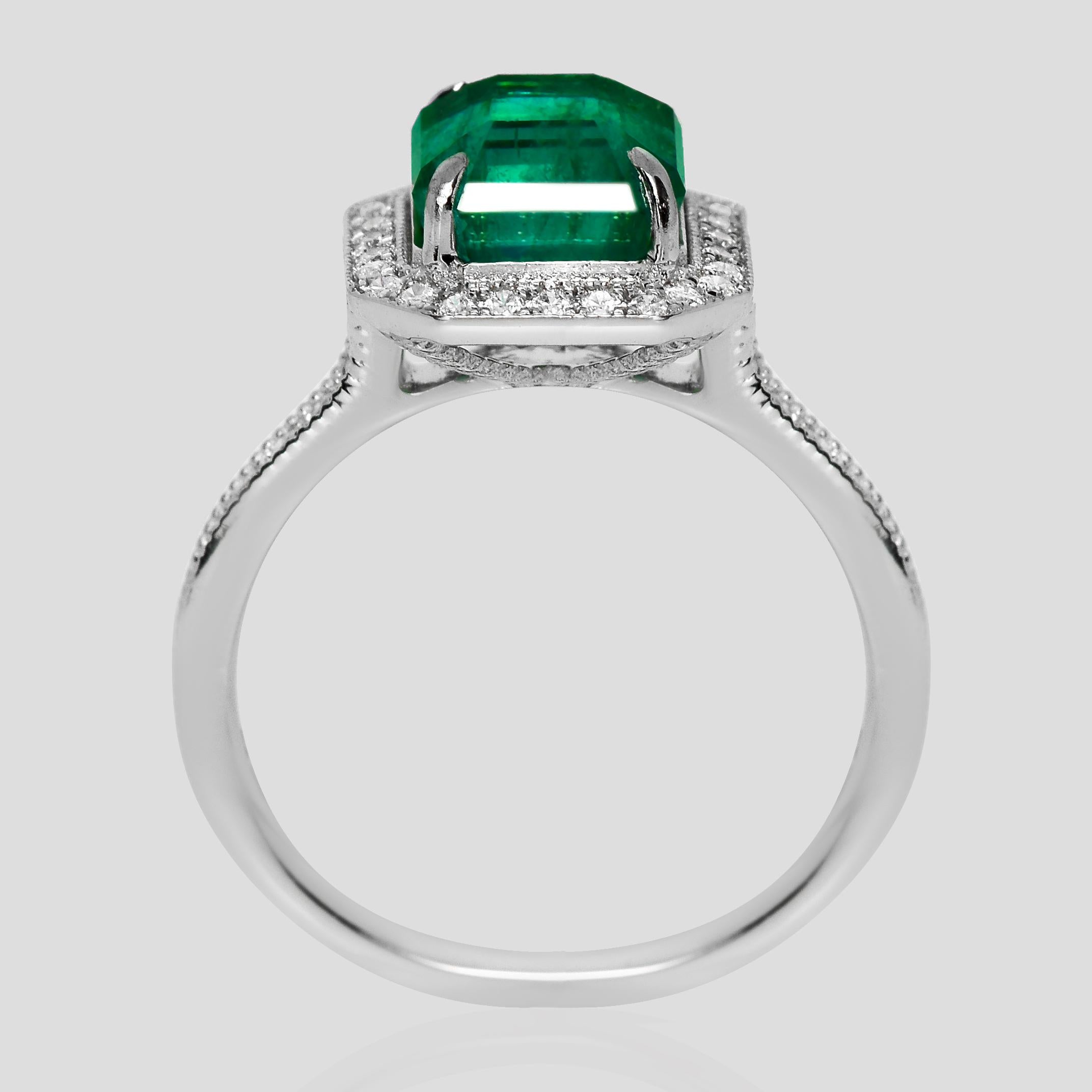 Anello di fidanzamento antico IGI 14K 3.09 Ct Zambia Emerald&Diamonds In condizioni Nuovo in vendita a Kaohsiung City, TW