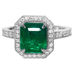Anello di fidanzamento antico IGI 14K 3.09 Ct Zambia Emerald&Diamonds