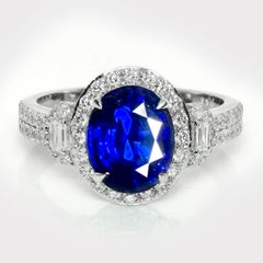 IGI 14K 3.15 Ct Natürlicher Vivid Blue Sapphire&Diamonds Verlobungsring