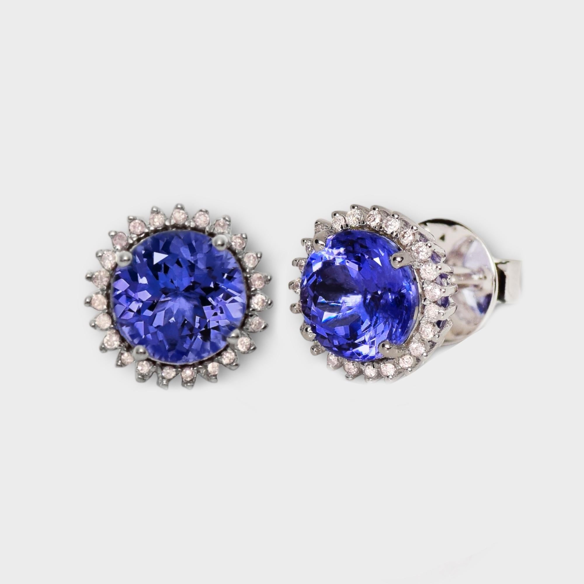 Contemporaneo Orecchini IGI 14k con tanzanite e diamanti rosa da 3,16 carati in stile Art Deco antico in vendita