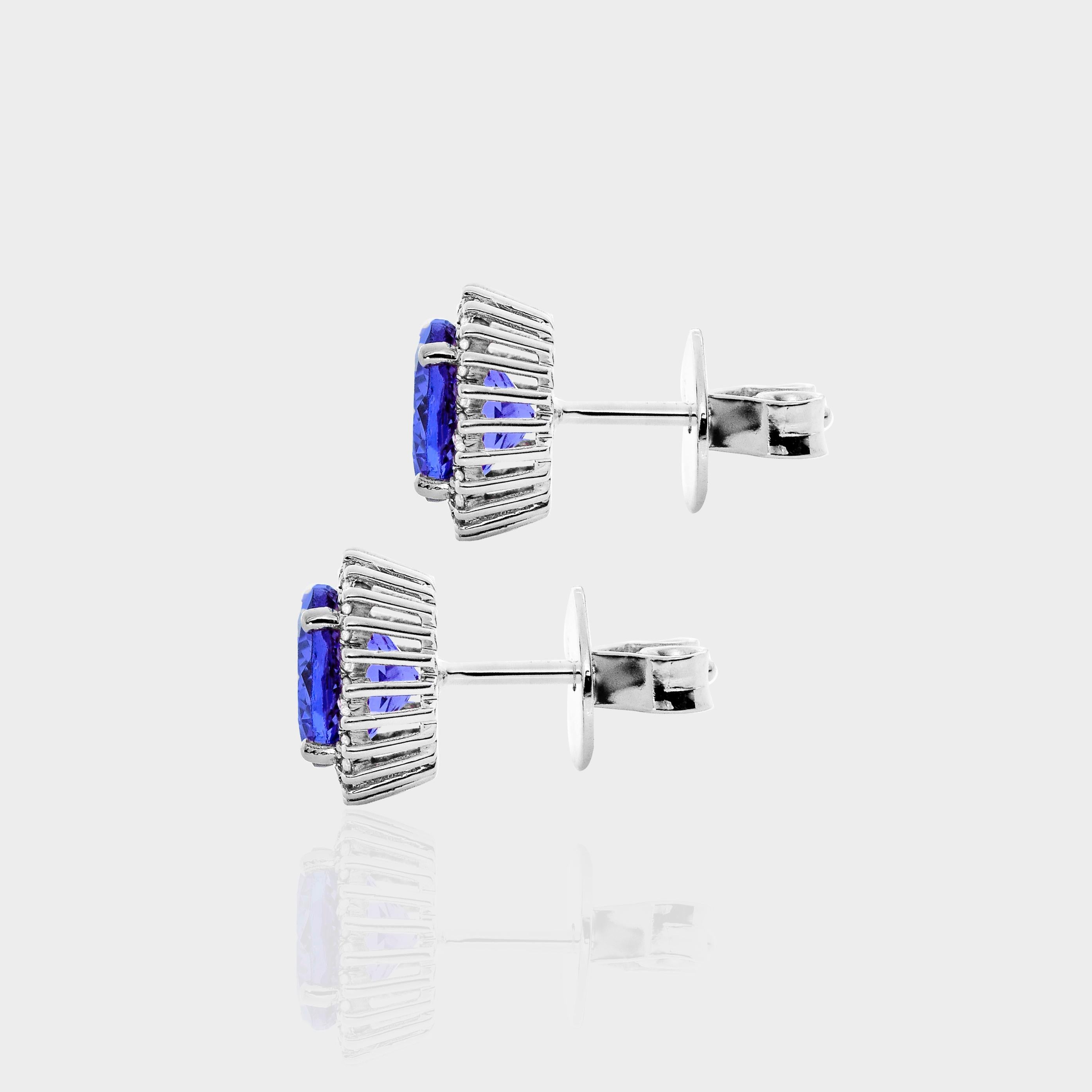 Orecchini IGI 14k con tanzanite e diamanti rosa da 3,16 carati in stile Art Deco antico in vendita 1