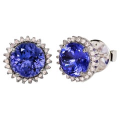 IGI 14k 3.16 Ct Tanzanita&Diamantes Rosas Pendientes Estilo Art Decó Antiguo
