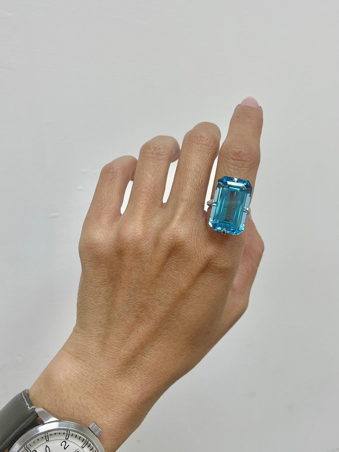 IGI 14K 31.75 Ct Topaz & Diamond Antique Art Deco Style Engagement Ring 2