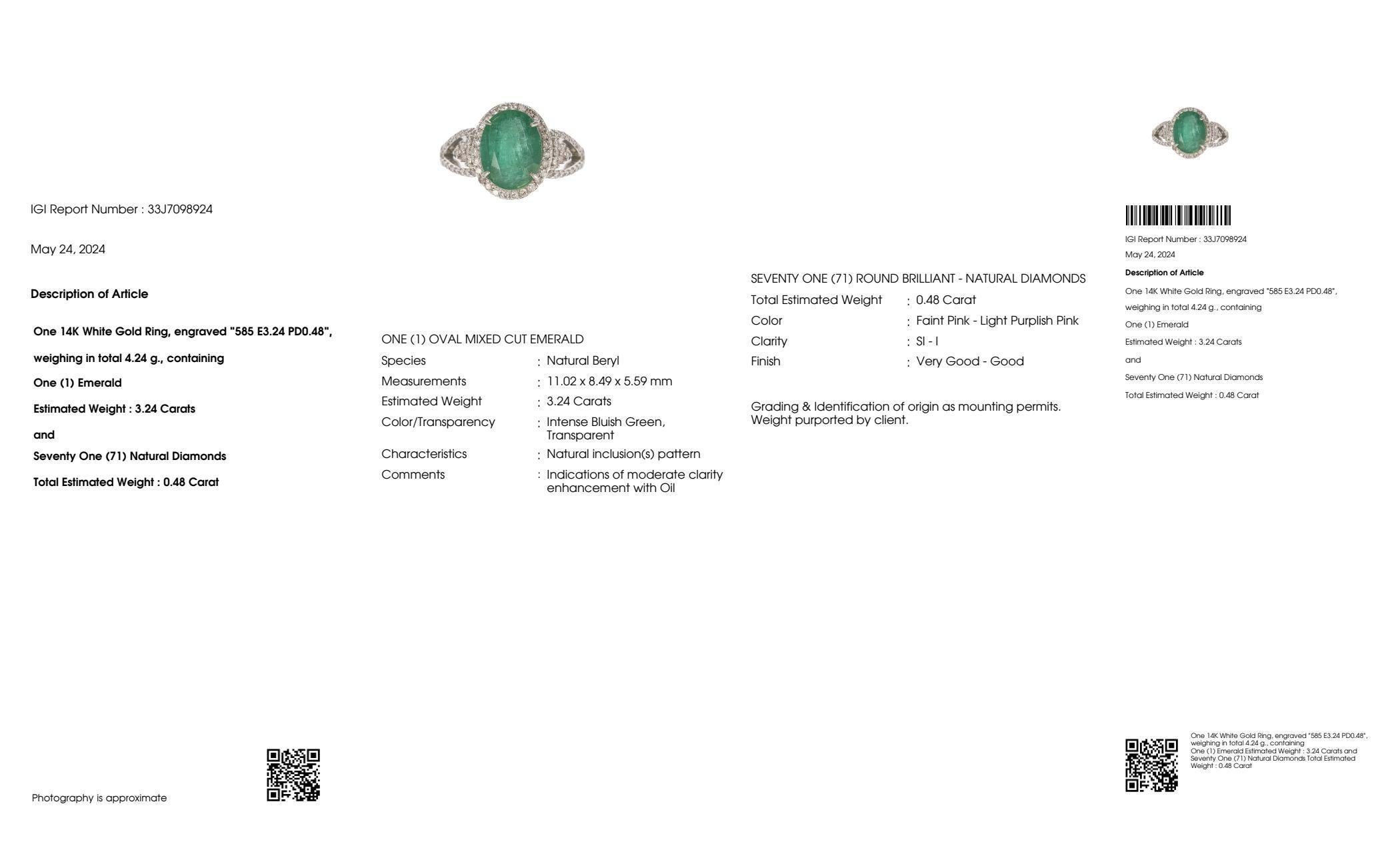 IGI 14K 3.24 Ct Emerald&Pink Diamonds Antique Art Deco Style Engagement Ring For Sale 2