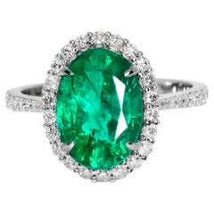 Anello di fidanzamento antico IGI 14K 3,42 ct Colombia Color Emerald&Diamonds