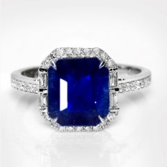 Anello di fidanzamento IGI 14K con zaffiro blu e diamanti 3,46 carati naturali dello Sri Lanka
