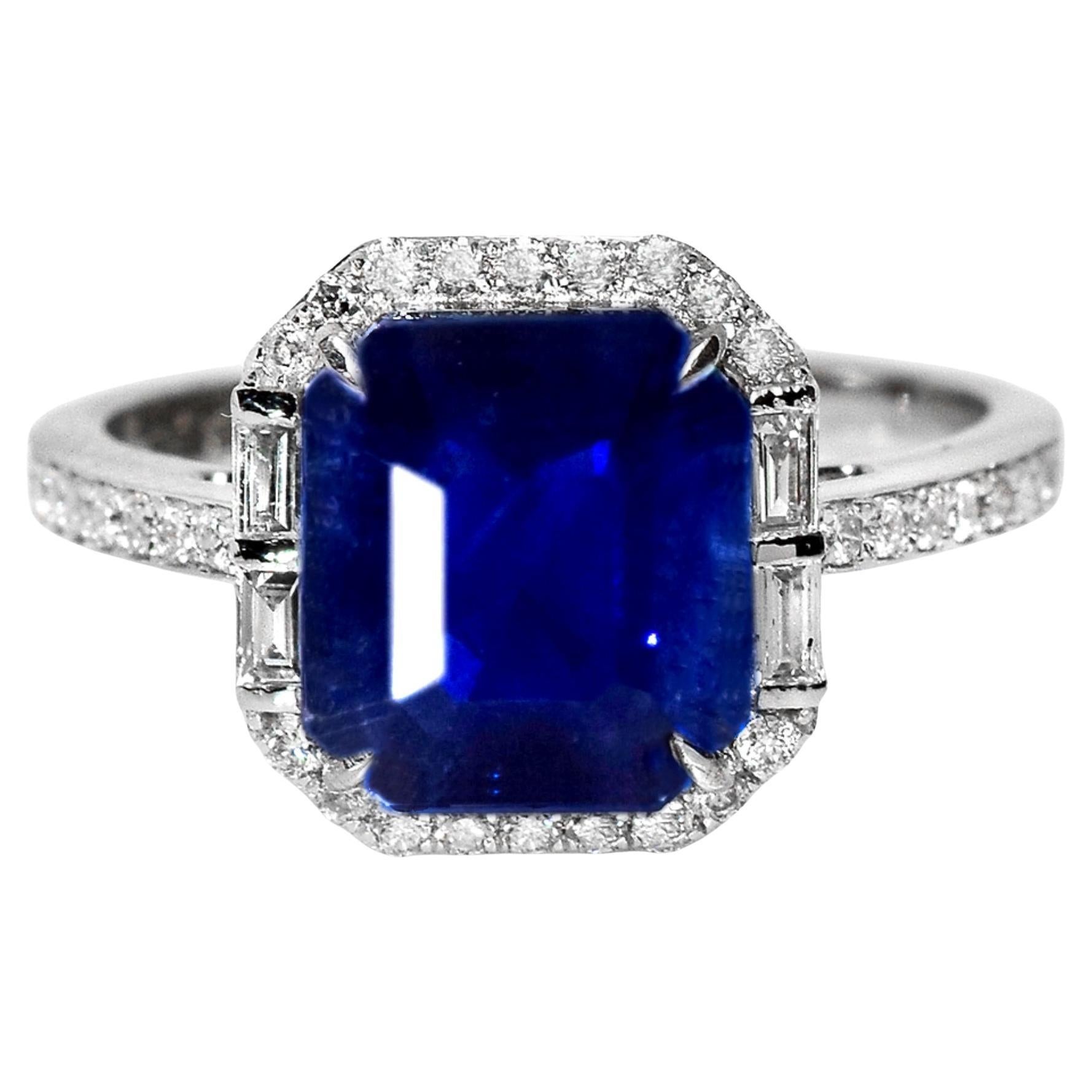 IGI 14K 3,46 Karat Natürlicher Sri Lanka Vivid Blue Sapphire&Diamonds Verlobungsring